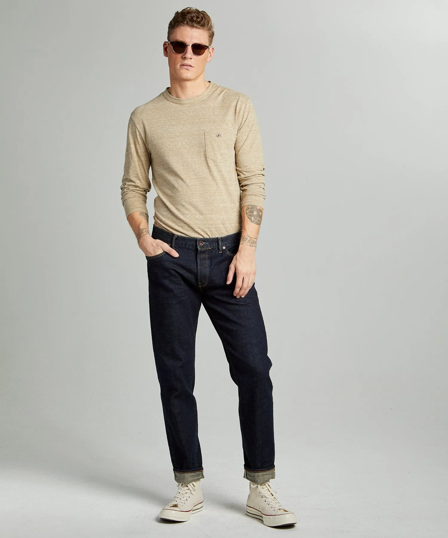 Straight Fit Japanese Stretch Selvedge Jean In Indigo Rinse