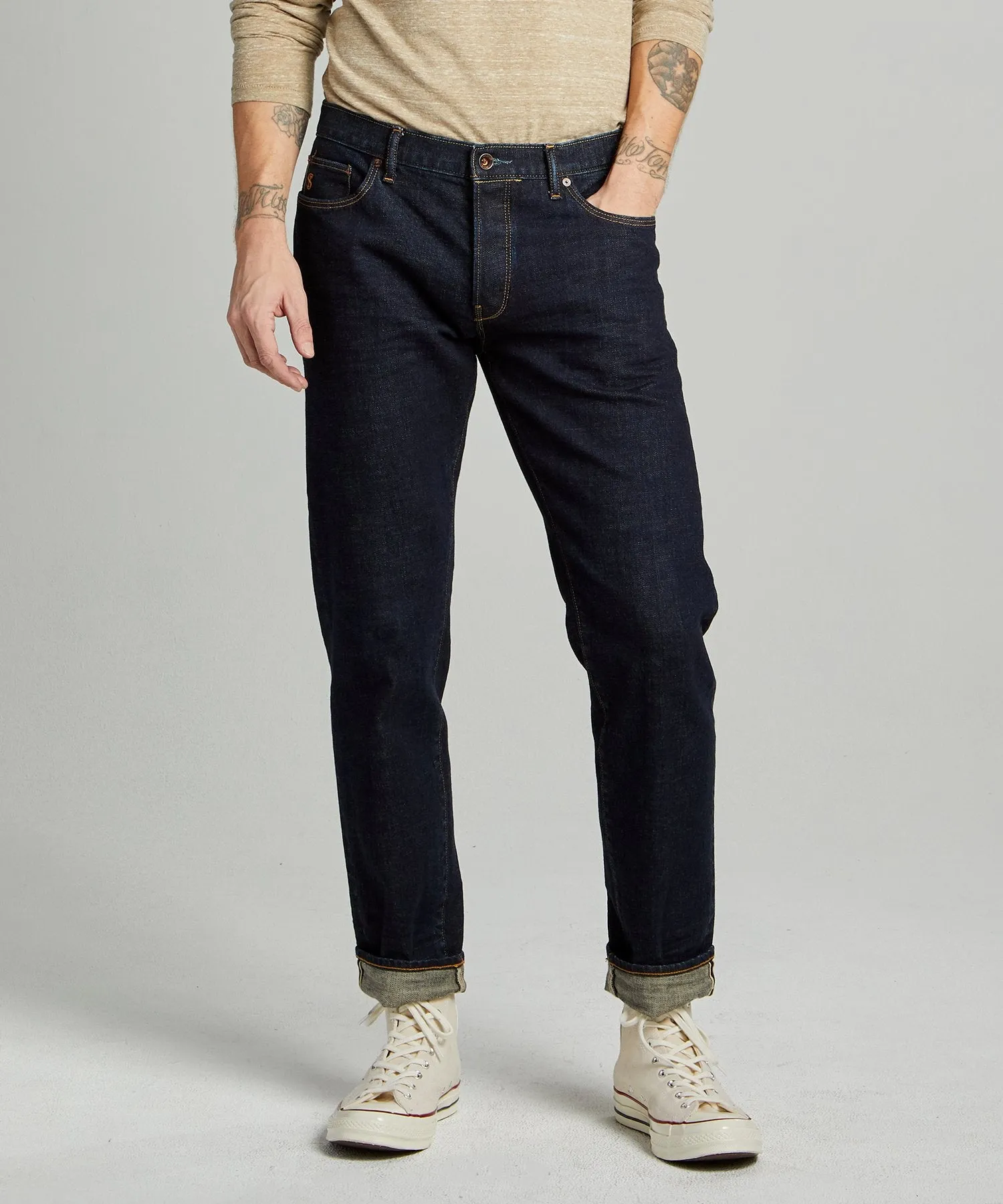 Straight Fit Japanese Stretch Selvedge Jean In Indigo Rinse