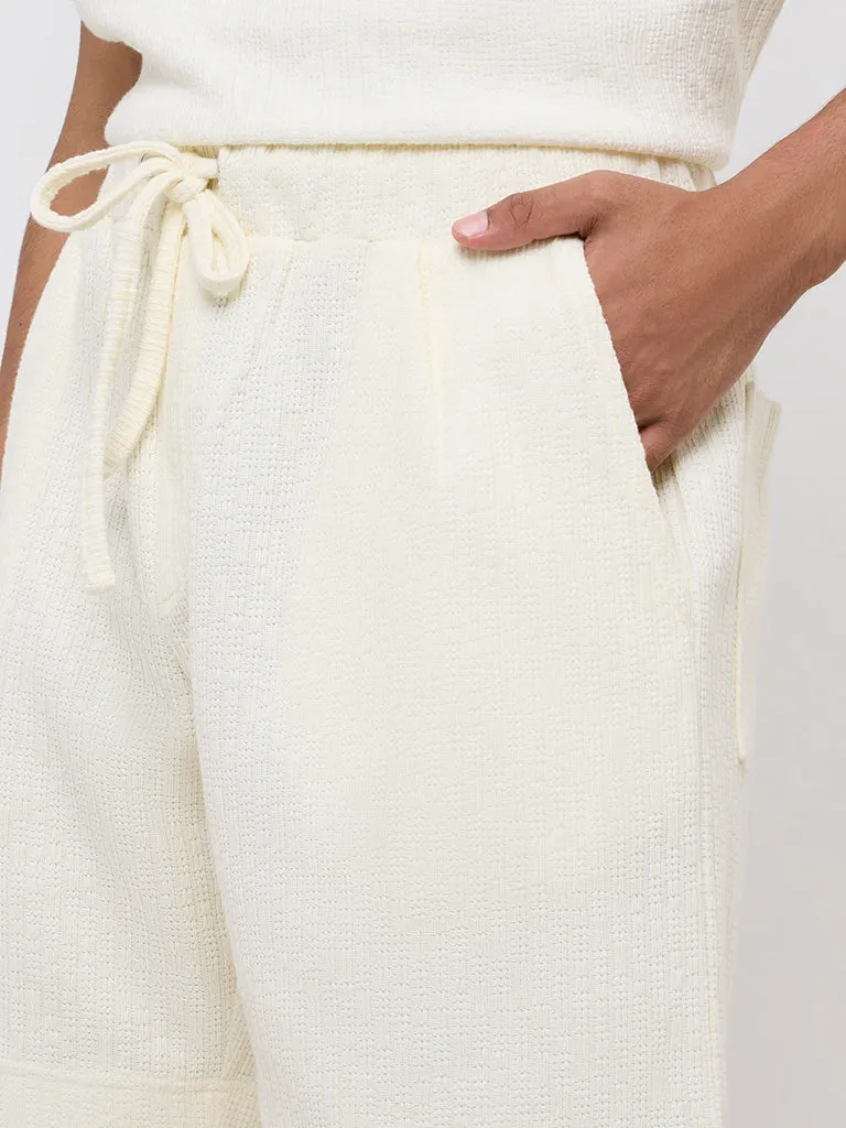 Studiofit Off-White Knitted Relaxed-Fit Mid-Rise Shorts