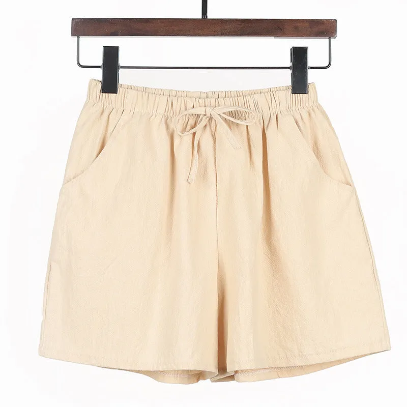 Summer loose linen cotton linen large size student sports casual shorts women's wide leg pants