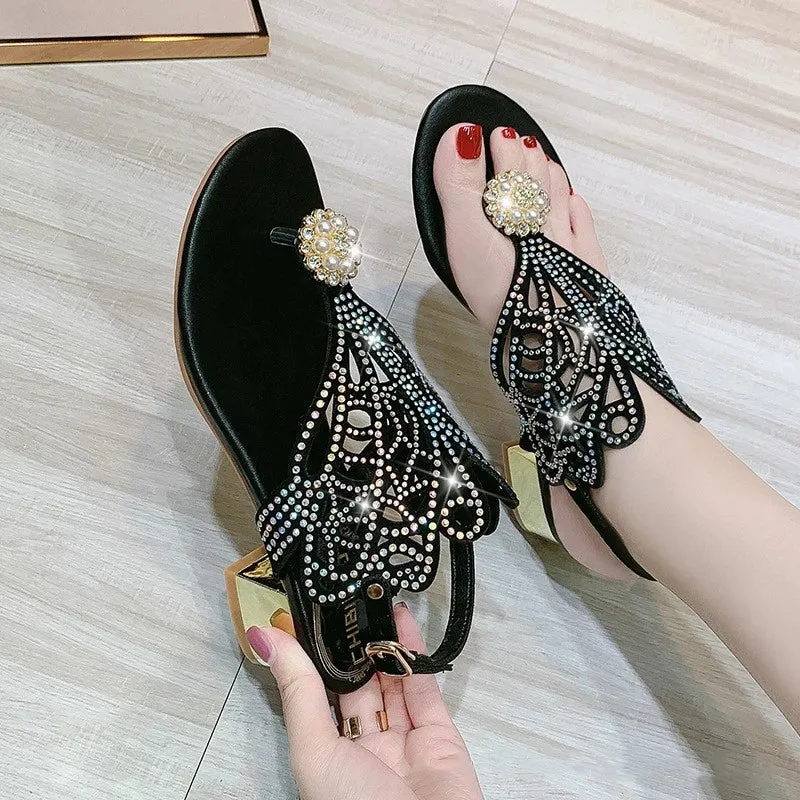 Summer women's sandals Bohemian fashion shoes middle heel and flat bottom clip toe casual women's shoes beach shoes