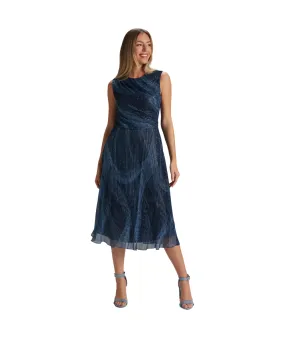 SWING PLEATED DRESS IN BLUE