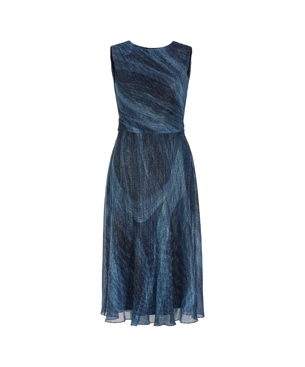 SWING PLEATED DRESS IN BLUE