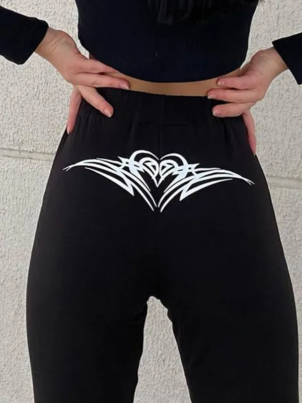 Tribal Heart Black Flare Leg Pants
