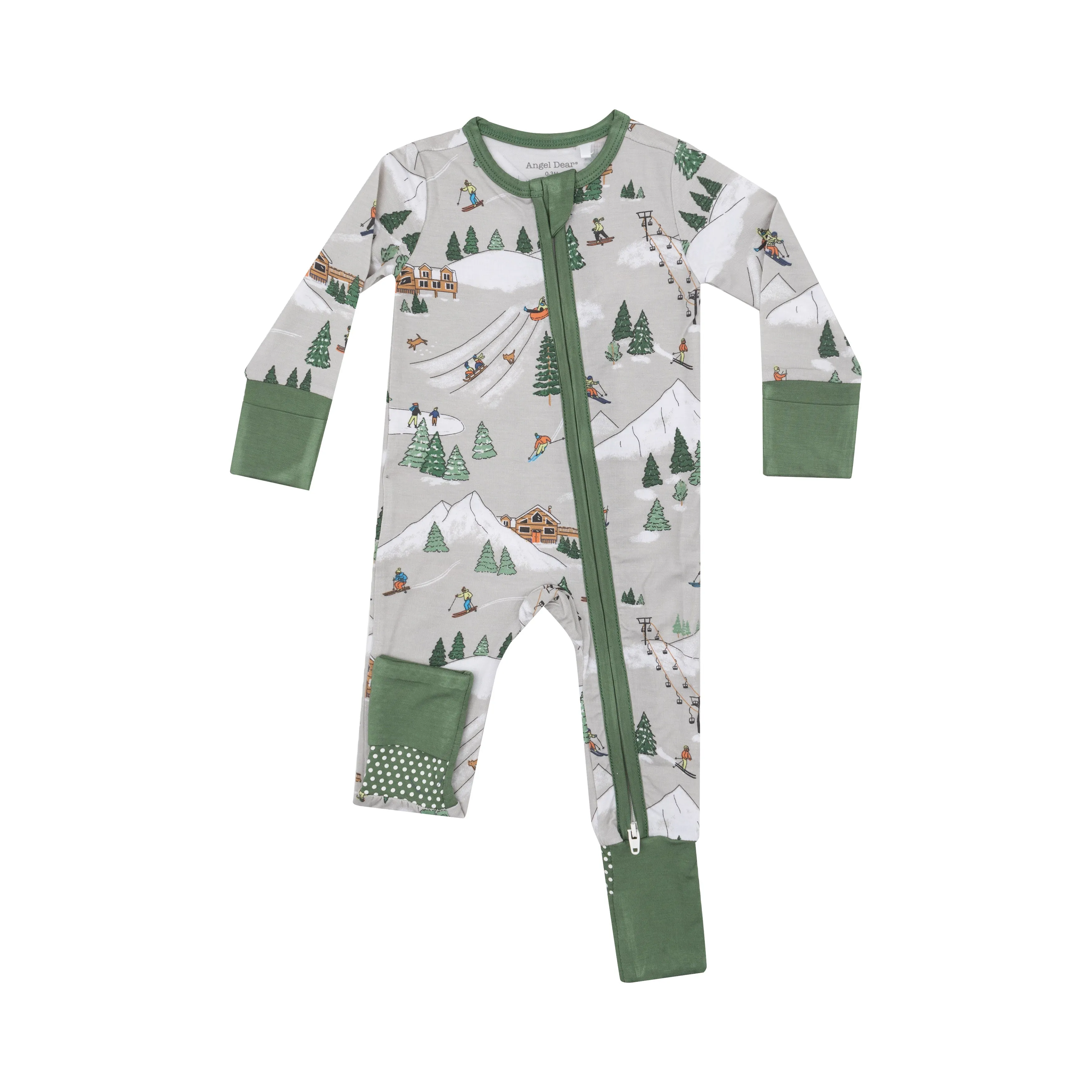 Two-Way Zipper Romper - Winter Fun Skiers