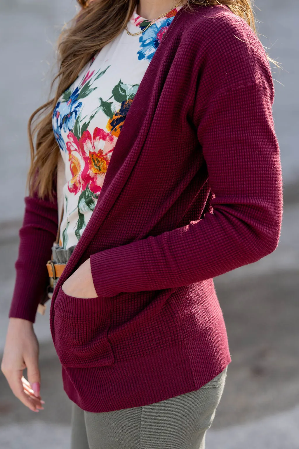 Waffled Two Pocket Cardigan