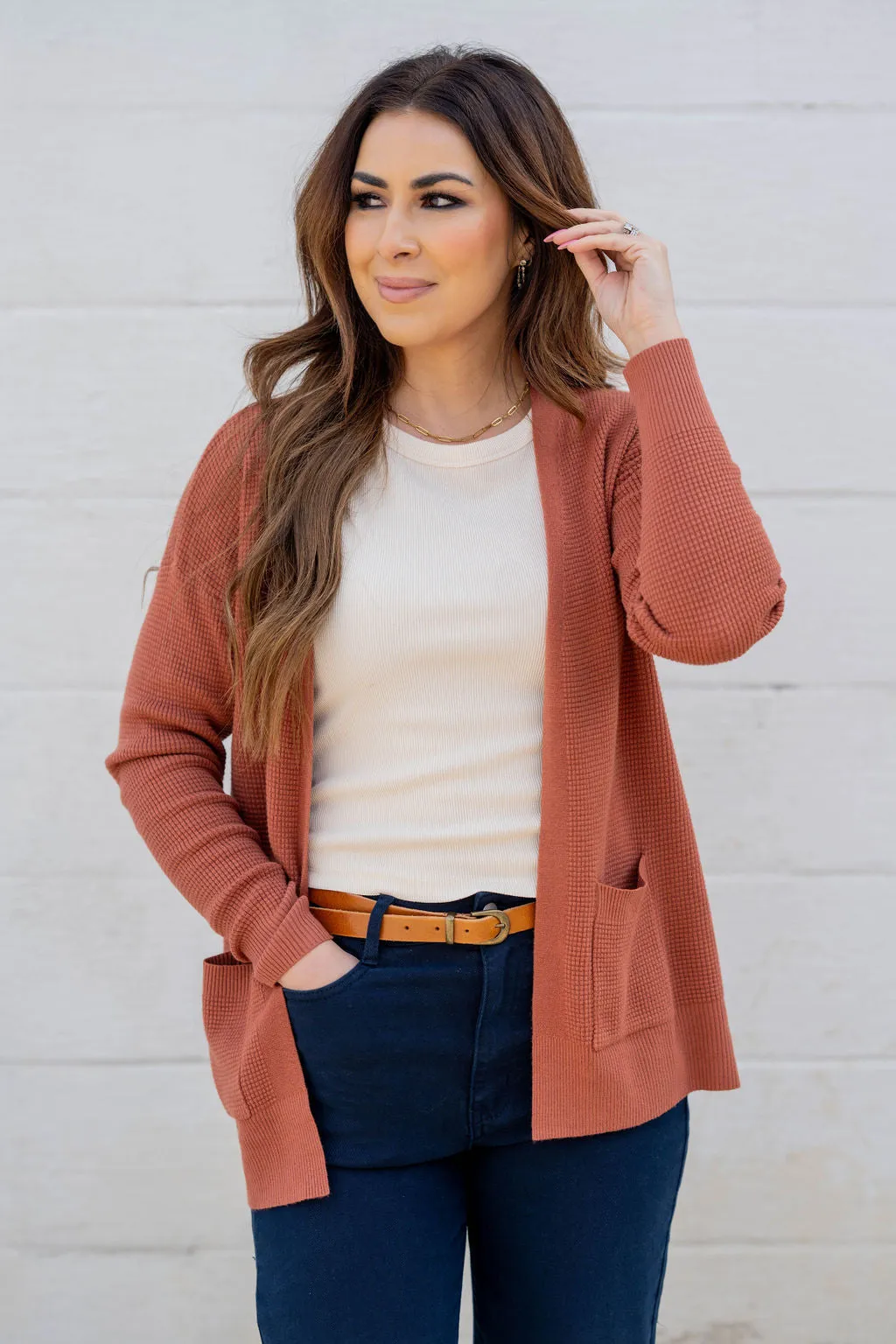 Waffled Two Pocket Cardigan