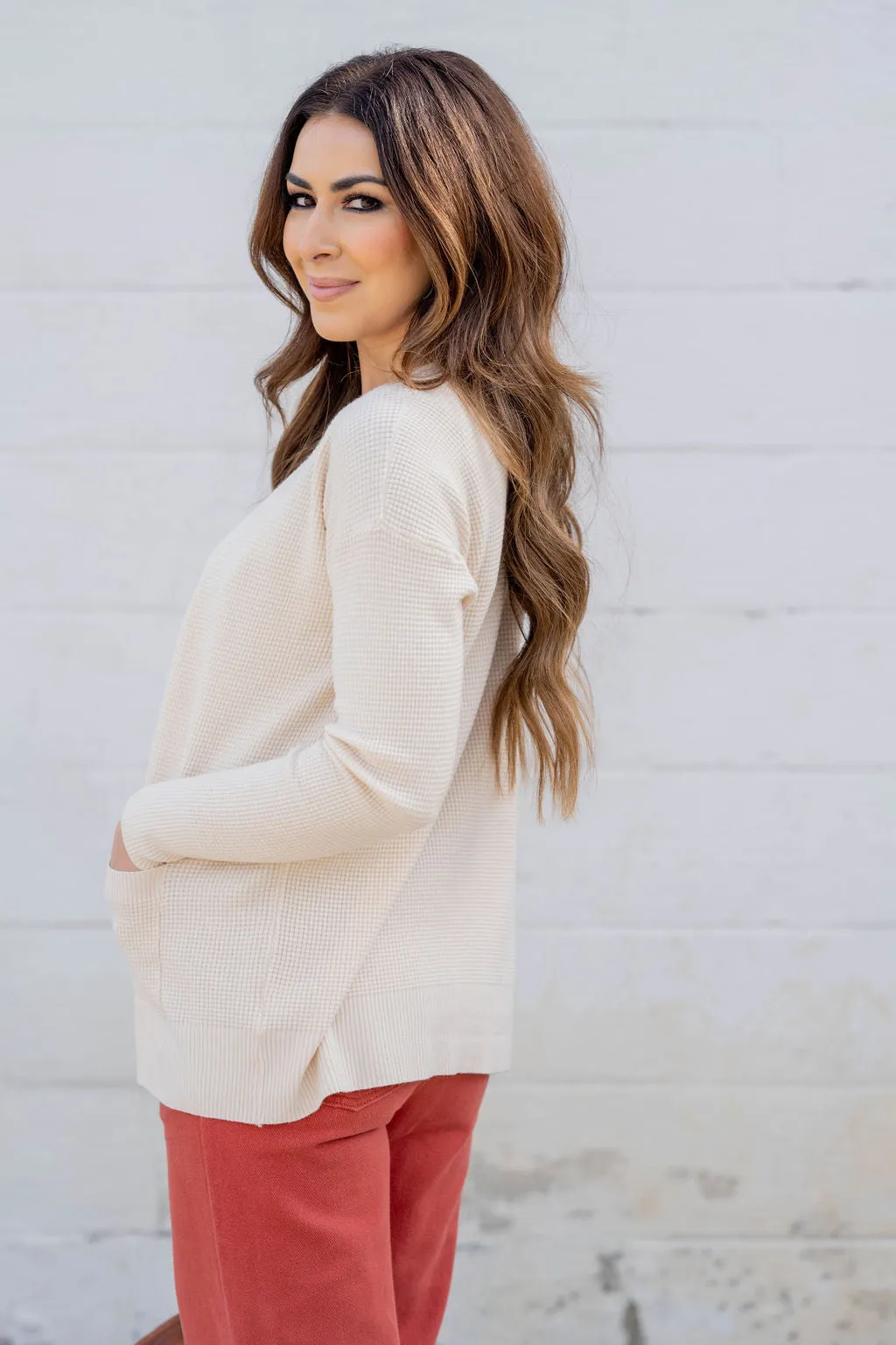 Waffled Two Pocket Cardigan