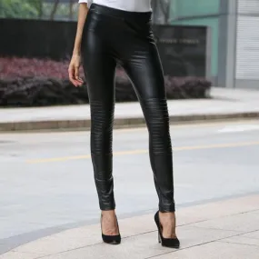 Wild Solid Slim Fit Waist Trousers Pants Leather pants